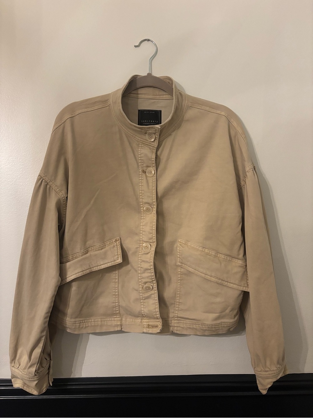Sanctuary Women's Light Tan Utility Jacket with Stand Collar - L
